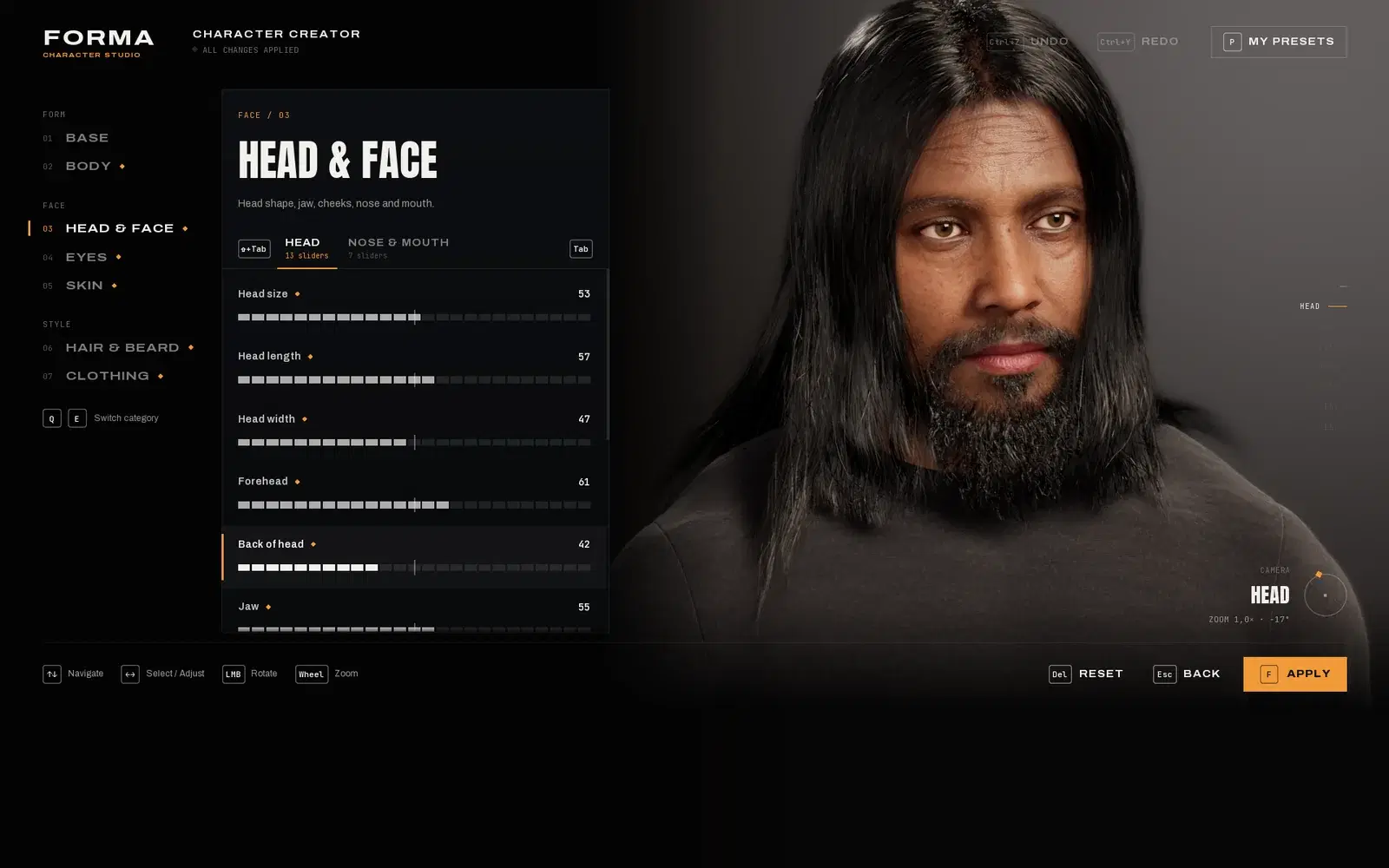 FORMA Character Studio Pro: Kopf- und Gesichtsregler neben einem MetaHuman-Charakter