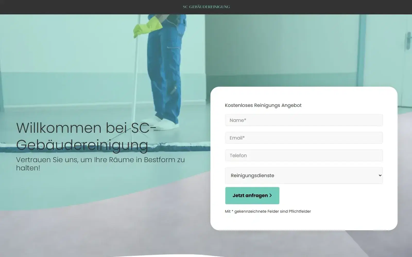 Startseite von SC Gebäudereinigung mit Anfrageformular